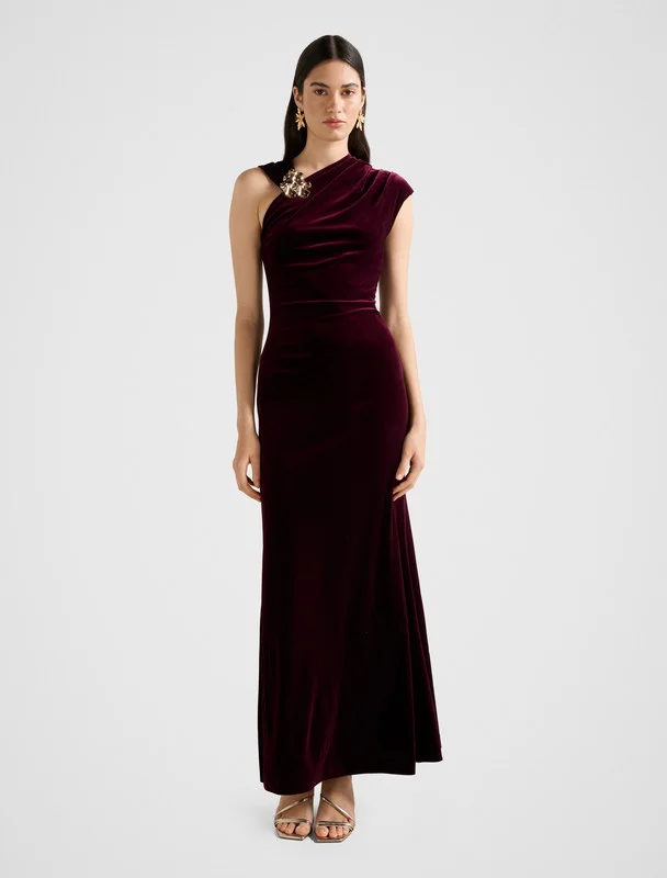 forever new JORDANA Asymmetric Shoulder Velvet Maxi Dress